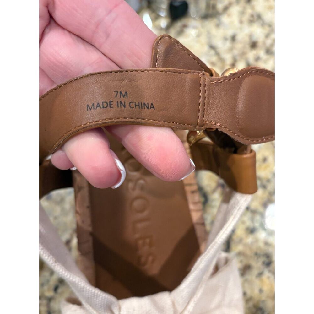 Women’s Tan & Cream Cork Wedge Sandal with Knot Detail - Picture 7 of 8